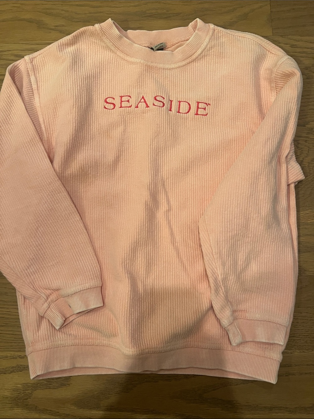 Kids' Light Pink 'SEASIDE' Ribbed Pullover Sweatshirt